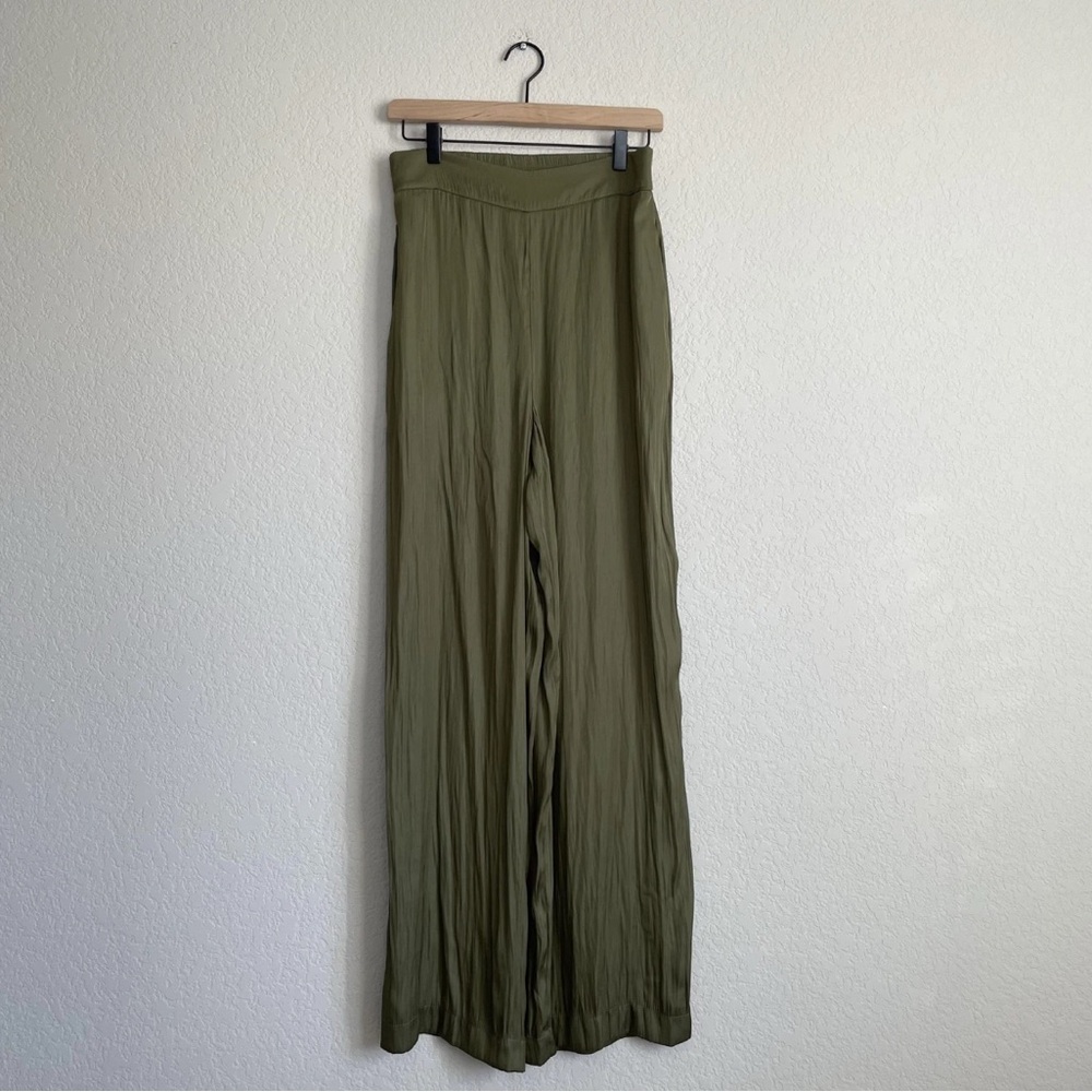 House Of Harlow Pants Womens Medium Green Wide Leg Pull On Lightweight Flowy